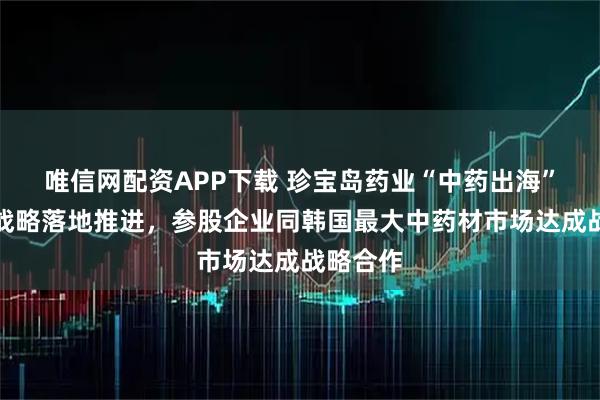唯信网配资APP下载 珍宝岛药业“中药出海”国际化战略落地推进，参股企业同韩国最大中药材市场达成战略合作